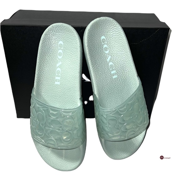 COACH Blue UNNA Embossed Logo Clear Jelly Slip On Sport Pool Slides Sandals 10 - Picture 8 of 13